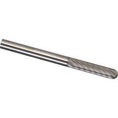 Made in USA - 1/8" Cut Diam, 1/4" Shank Diam, Cylinder with Radius Head Diamond Cut Burr - Carbide, 5/8" LOC, 2" OAL - Eagle Tool & Supply