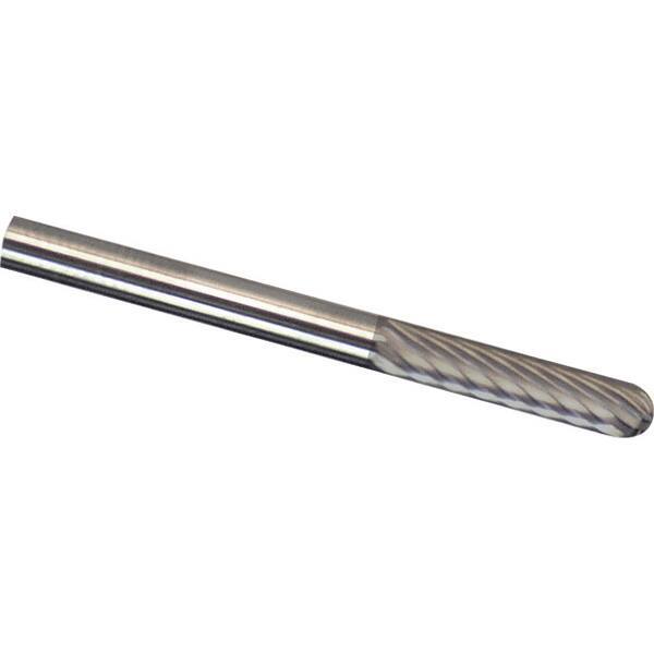 Made in USA - 3/32" Cut Diam, 1/8" Shank Diam, Cylinder with Radius Head Diamond Cut Burr - Carbide, 7/16" LOC, 3" OAL - Eagle Tool & Supply