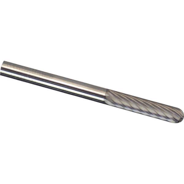 Made in USA - 3mm Cut Diam, 0.1181" Shank Diam, Cylinder with Radius Head Aluma Cut Burr - Carbide, 14mm LOC, 38mm OAL - Eagle Tool & Supply