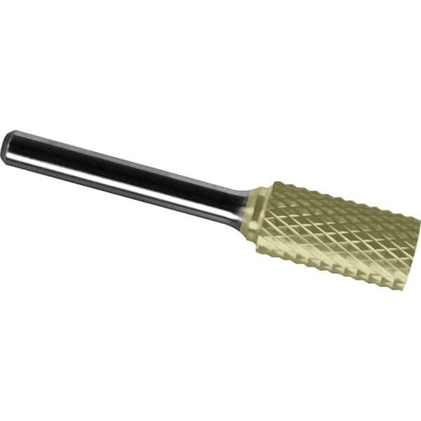 Made in USA - 3/8" Cut Diam, 1/4" Shank Diam, Cylinder Head Diamond Cut Burr - Carbide, 1" LOC, 2-3/4" OAL - Eagle Tool & Supply