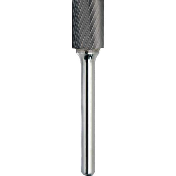 Made in USA - 1" Cut Diam, 1/4" Shank Diam, Cylinder Head Single Cut Burr - Carbide, 1" LOC, 2-3/4" OAL - Eagle Tool & Supply