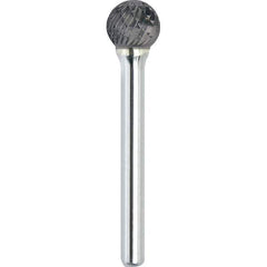 Made in USA - 1/2" Cut Diam, 3/8" Shank Diam, Ball Head Double Cut Burr - Carbide, 3/8" LOC, 2-1/4" OAL - Eagle Tool & Supply