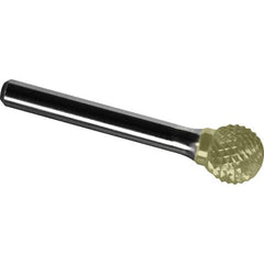 Made in USA - 7/16" Cut Diam, 1/4" Shank Diam, Ball Head Diamond Cut Burr - Carbide, 3/8" LOC, 2-3/16" OAL - Eagle Tool & Supply