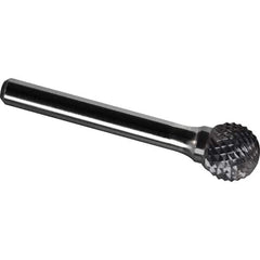 Made in USA - 1" Cut Diam, 1/4" Shank Diam, Ball Head Diamond Cut Burr - Carbide, 15/16" LOC, 2-3/4" OAL - Eagle Tool & Supply