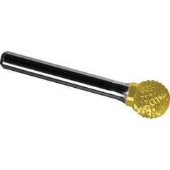 Made in USA - 5/16" Cut Diam, 1/4" Shank Diam, Ball Head Diamond Cut Burr - Carbide, 1/4" LOC, 2-1/16" OAL - Eagle Tool & Supply