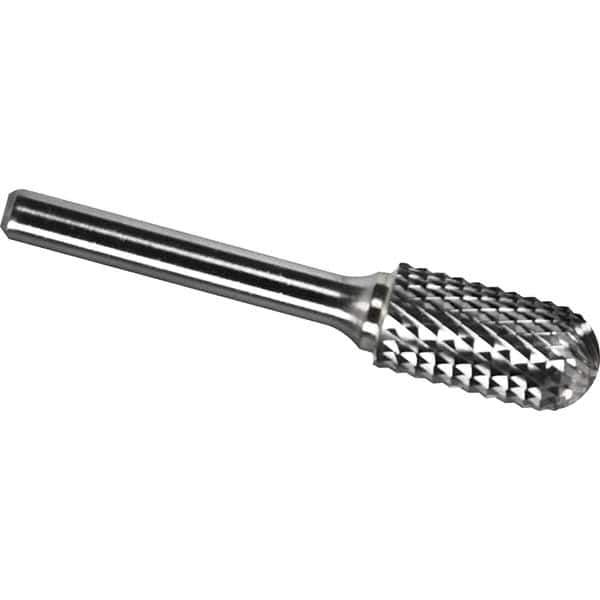 Made in USA - 1/2" Cut Diam, 1/4" Shank Diam, Cylinder with Radius Head Diamond Cut Burr - Carbide, 1" LOC, 2-3/4" OAL - Eagle Tool & Supply
