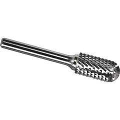 Made in USA - 1/4" Cut Diam, 1/8" Shank Diam, Cylinder with Radius Head Diamond Cut Burr - Carbide, 1/2" LOC, 2" OAL - Eagle Tool & Supply