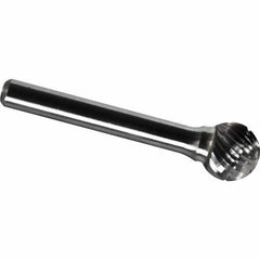 Made in USA - 1/2" Cut Diam, 3/8" Shank Diam, Ball Head Chipbreaker Cut Burr - Carbide, 3/8" LOC, 2-1/4" OAL - Eagle Tool & Supply