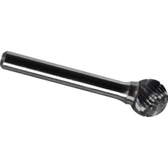 Made in USA - 9.5mm Cut Diam, 0.2362" Shank Diam, Ball Head Chipbreaker Cut Burr - Carbide, 8mm LOC, 53mm OAL - Eagle Tool & Supply