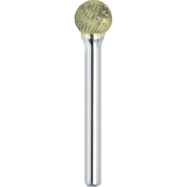 Made in USA - 1/4" Cut Diam, 1/8" Shank Diam, Ball Head Double Cut Burr - Carbide, 7/32" LOC, 1-3/4" OAL - Eagle Tool & Supply