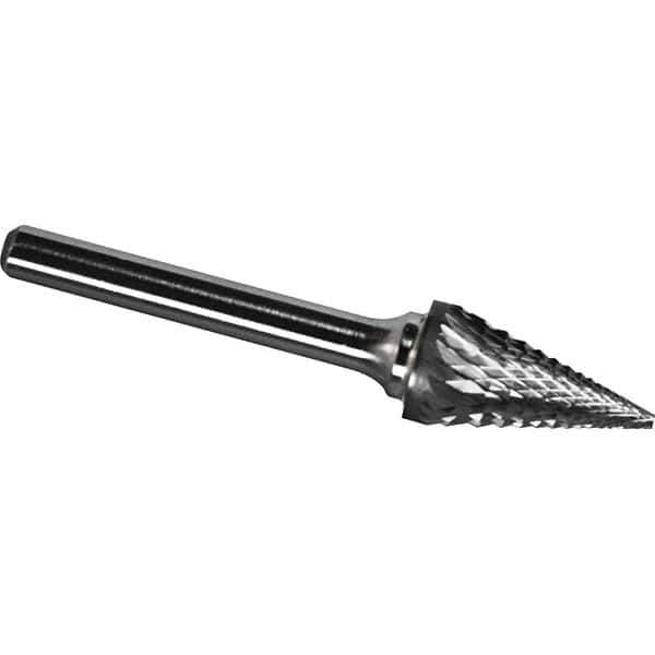 Made in USA - 5/16" Cut Diam, 1/4" Shank Diam, Cone Head Diamond Cut Burr - Carbide, 3/4" LOC, 2-1/2" OAL - Eagle Tool & Supply