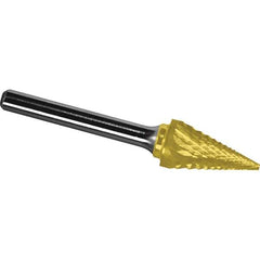 Made in USA - 5/16" Cut Diam, 1/4" Shank Diam, Cone Head Diamond Cut Burr - Carbide, 3/4" LOC, 2-1/2" OAL - Eagle Tool & Supply