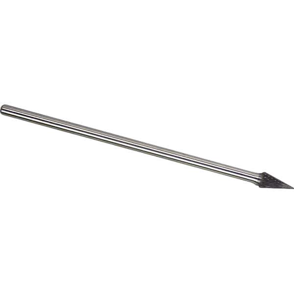 Made in USA - 1/4" Cut Diam, 1/4" Shank Diam, Cone Head Double Cut Burr - Carbide, 3/4" LOC, 6-3/4" OAL - Eagle Tool & Supply