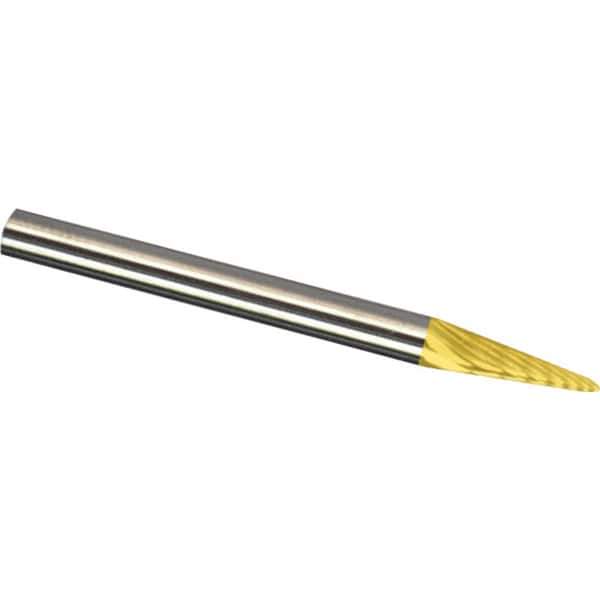 Made in USA - 3mm Cut Diam, 0.1181" Shank Diam, Cone Head Double Cut Burr - Carbide, 11mm LOC, 38mm OAL - Eagle Tool & Supply