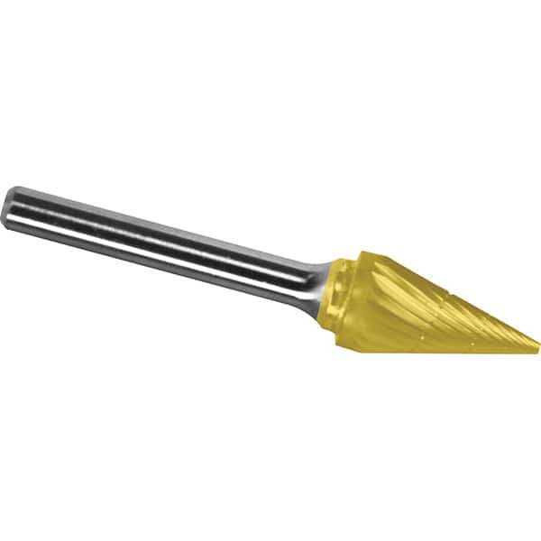 Made in USA - 5/16" Cut Diam, 1/4" Shank Diam, Cone Head Chipbreaker Cut Burr - Carbide, 3/4" LOC, 2-1/2" OAL - Eagle Tool & Supply