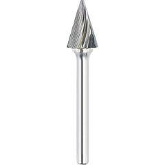 Made in USA - 9.5mm Cut Diam, 0.2362" Shank Diam, Cone Head Single Cut Burr - Carbide, 16mm LOC, 61mm OAL - Eagle Tool & Supply