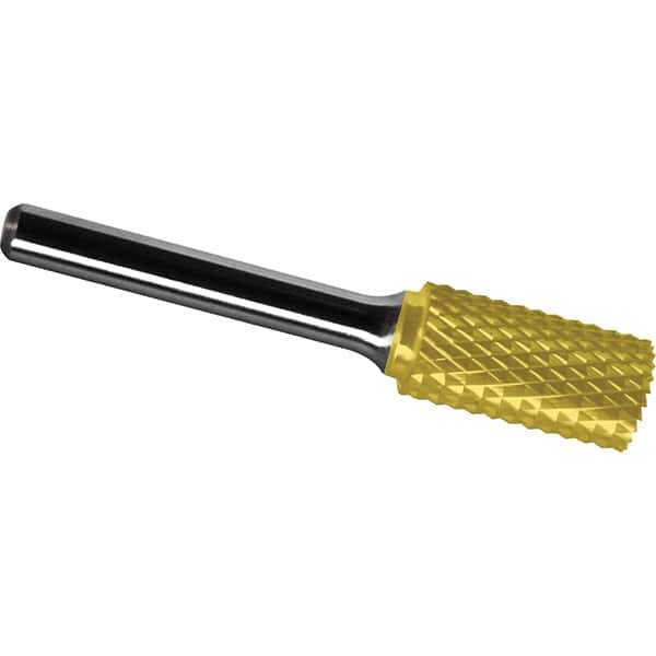 Made in USA - 1" Cut Diam, 3/8" Shank Diam, Cylinder Head Diamond Cut Burr - Carbide, 1" LOC, 2-3/4" OAL - Eagle Tool & Supply