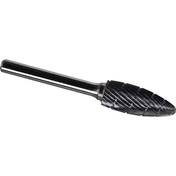 Made in USA - 1" Cut Diam, 0.2362" Shank Diam, Cylinder with End Cut Head Diamond Cut Burr - Carbide, 25mm LOC, 70mm OAL - Eagle Tool & Supply
