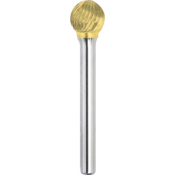 Made in USA - 3/4" Cut Diam, 3/8" Shank Diam, Ball Head Single Cut Burr - Carbide, 11/16" LOC, 2-1/2" OAL - Eagle Tool & Supply