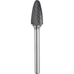 Made in USA - 3/8" Cut Diam, 1/4" Shank Diam, Tree with Radius Head Double Cut Burr - Carbide, 3/4" LOC, 2-1/2" OAL - Eagle Tool & Supply