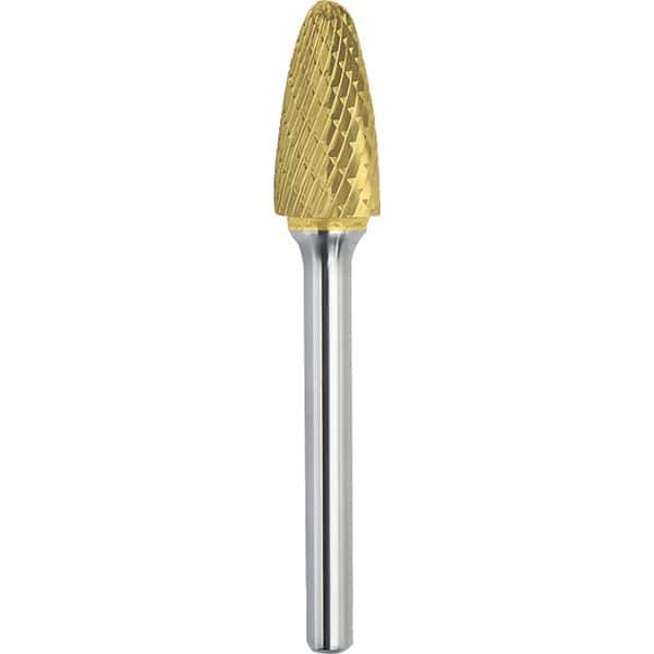 Made in USA - 7/16" Cut Diam, 1/4" Shank Diam, Tree with Radius Head Double Cut Burr - Carbide, 1" LOC, 2-3/4" OAL - Eagle Tool & Supply