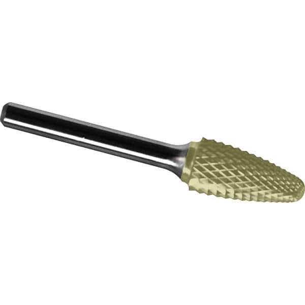 Made in USA - 19mm Cut Diam, 0.2362" Shank Diam, Tree with Radius Head Diamond Cut Burr - Carbide, 25mm LOC, 70mm OAL - Eagle Tool & Supply