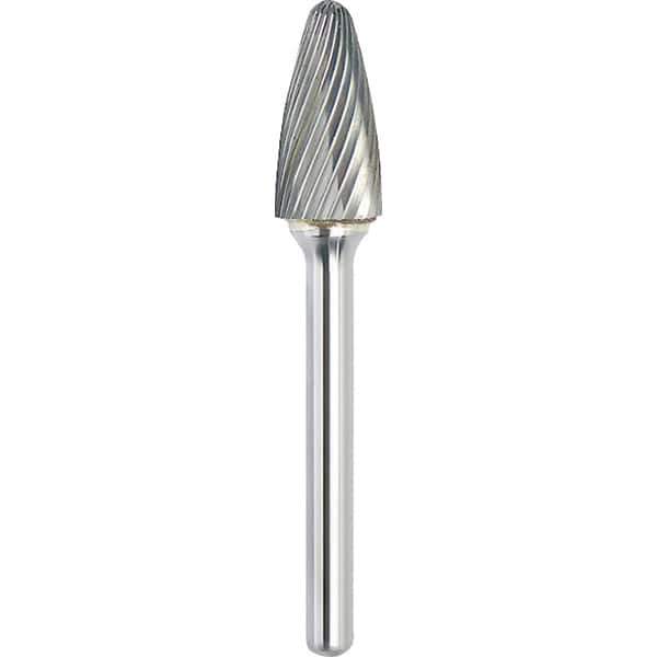 Made in USA - 1/2" Cut Diam, 0.2362" Shank Diam, Tree with Radius Head Single Cut Burr - Carbide, 25mm LOC, 70mm OAL - Eagle Tool & Supply