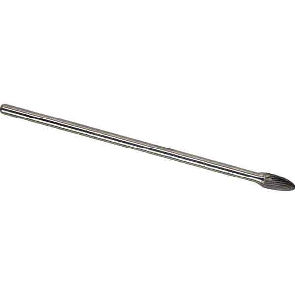 Made in USA - 1/4" Cut Diam, 1/4" Shank Diam, Tree with Radius Head Single Cut Burr - Carbide, 5/8" LOC, 6" OAL - Eagle Tool & Supply