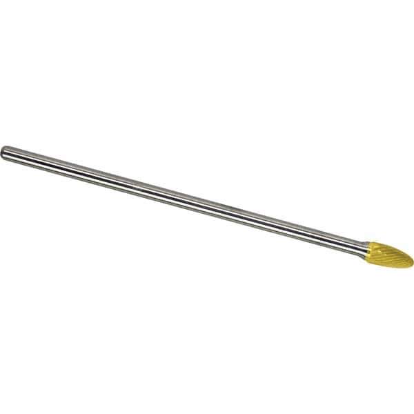 Made in USA - 1/4" Cut Diam, 1/4" Shank Diam, Tree with Radius Head Single Cut Burr - Carbide, 5/8" LOC, 6-3/4" OAL - Eagle Tool & Supply