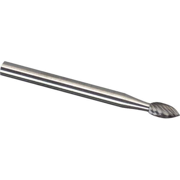 Made in USA - 1/4" Cut Diam, 1/4" Shank Diam, Flame Head Aluma Cut Burr - Carbide, 1/2" LOC, 2" OAL - Eagle Tool & Supply