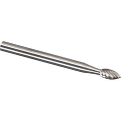 Made in USA - 1/4" Cut Diam, 1/4" Shank Diam, Flame Head Single Cut Burr - Carbide, 1/2" LOC, 2" OAL - Eagle Tool & Supply