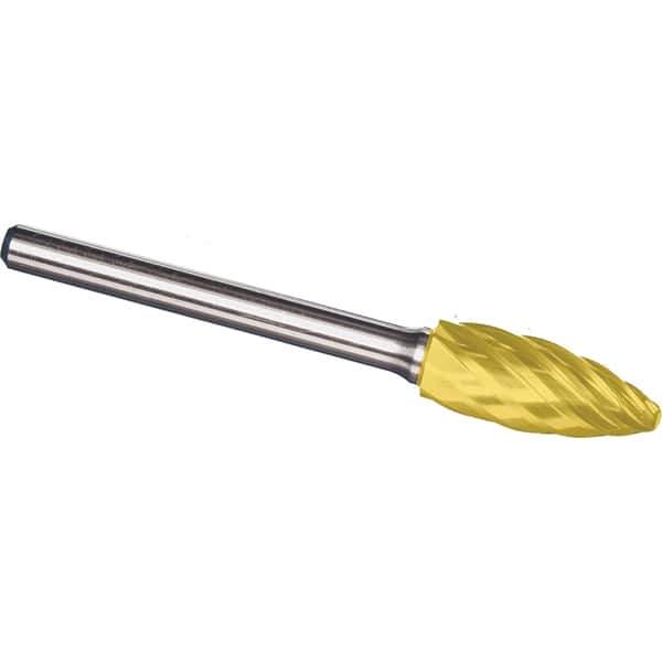 Made in USA - 3/4" Cut Diam, 1/4" Shank Diam, Flame Head Aluma Cut Burr - Carbide, 1-5/8" LOC, 3-3/8" OAL - Eagle Tool & Supply