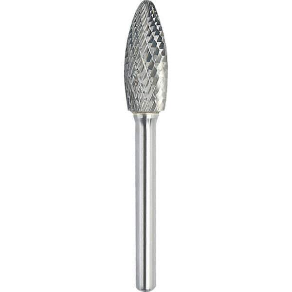 Made in USA - 5/8" Cut Diam, 1/4" Shank Diam, Flame Head Double Cut Burr - Carbide, 1-7/16" LOC, 3-3/16" OAL - Eagle Tool & Supply