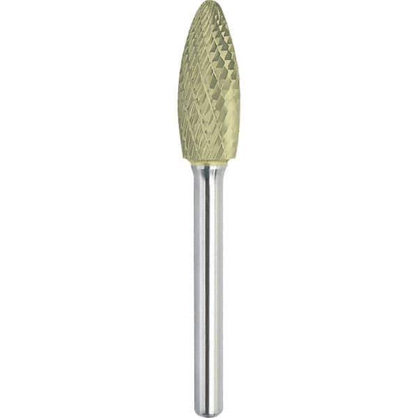 Made in USA - 19mm Cut Diam, 0.2362" Shank Diam, Flame Head Double Cut Burr - Carbide, 41mm LOC, 86mm OAL - Eagle Tool & Supply