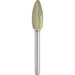 Made in USA - 19mm Cut Diam, 0.2362" Shank Diam, Flame Head Double Cut Burr - Carbide, 41mm LOC, 86mm OAL - Eagle Tool & Supply