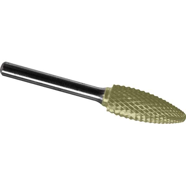 Made in USA - 16mm Cut Diam, 0.2362" Shank Diam, Flame Head Diamond Cut Burr - Carbide, 36mm LOC, 81mm OAL - Eagle Tool & Supply