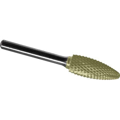 Made in USA - 3/4" Cut Diam, 1/4" Shank Diam, Flame Head Diamond Cut Burr - Carbide, 1-5/8" LOC, 3-3/8" OAL - Eagle Tool & Supply