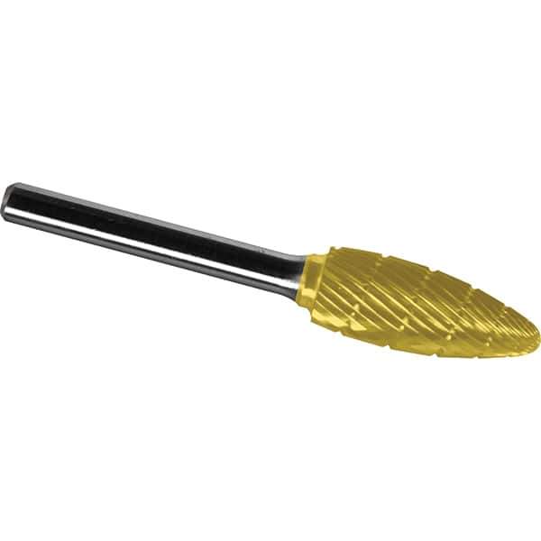 Made in USA - 1/2" Cut Diam, 0.2362" Shank Diam, Flame Head Chipbreaker Cut Burr - Carbide, 32mm LOC, 77mm OAL - Eagle Tool & Supply