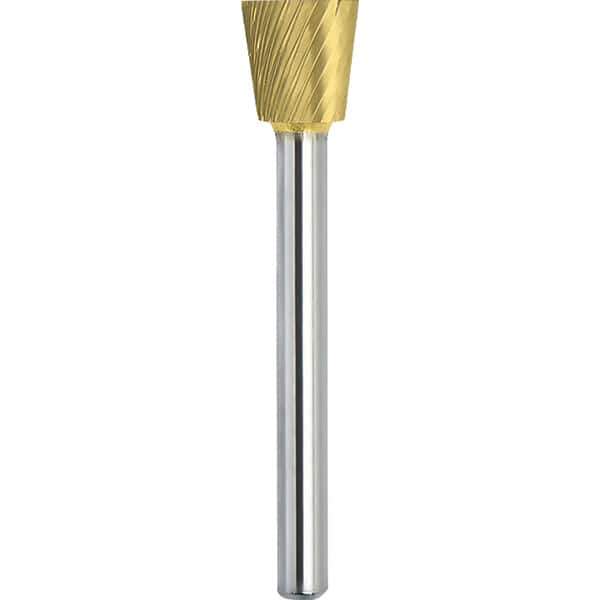 Made in USA - 9.5mm Cut Diam, 0.2362" Shank Diam, Inverted Cone Head Single Cut Burr - Carbide, 9.5mm LOC, 54.5mm OAL - Eagle Tool & Supply