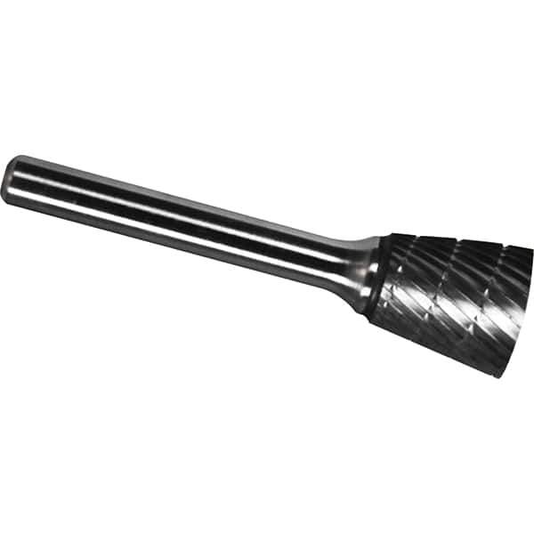 Made in USA - 1/2" Cut Diam, 0.2362" Shank Diam, Inverted Cone Head Chipbreaker Cut Burr - Carbide, 12.7mm LOC, 57.7mm OAL - Eagle Tool & Supply