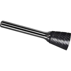 Made in USA - 19mm Cut Diam, 0.2362" Shank Diam, Inverted Cone Head Chipbreaker Cut Burr - Carbide, 16mm LOC, 61mm OAL - Eagle Tool & Supply