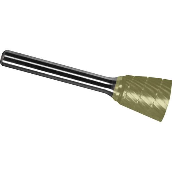 Made in USA - 1/2" Cut Diam, 0.2362" Shank Diam, Inverted Cone Head Chipbreaker Cut Burr - Carbide, 12.7mm LOC, 57.7mm OAL - Eagle Tool & Supply