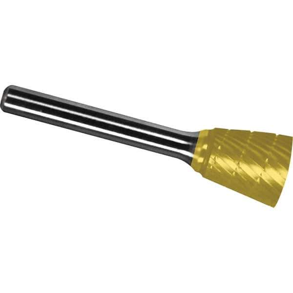 Made in USA - 1/2" Cut Diam, 0.2362" Shank Diam, Inverted Cone Head Chipbreaker Cut Burr - Carbide, 12.7mm LOC, 57.7mm OAL - Eagle Tool & Supply