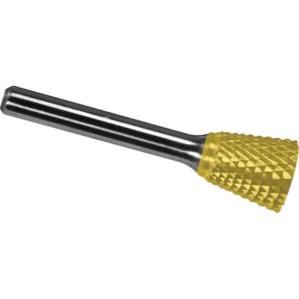 Made in USA - 9.5mm Cut Diam, 0.2362" Shank Diam, Inverted Cone Head Diamond Cut Burr - Carbide, 9.5mm LOC, 54.5mm OAL - Eagle Tool & Supply