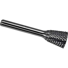 Made in USA - 5/8" Cut Diam, 1/4" Shank Diam, Inverted Cone Head Diamond Cut Burr - Carbide, 3/4" LOC, 2-1/2" OAL - Eagle Tool & Supply