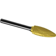 Made in USA - 1/2" Cut Diam, 0.2362" Shank Diam, Flame Head Diamond Cut Burr - Carbide, 32mm LOC, 77mm OAL - Eagle Tool & Supply