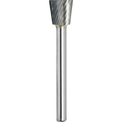 Made in USA - 1/8" Cut Diam, 1/8" Shank Diam, Inverted Cone Head Single Cut Burr - Carbide, 3/16" LOC, 2" OAL - Eagle Tool & Supply