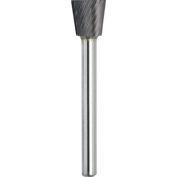 Made in USA - 1/8" Cut Diam, 1/8" Shank Diam, Inverted Cone Head Single Cut Burr - Carbide, 3/16" LOC, 3" OAL - Eagle Tool & Supply