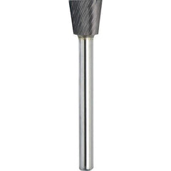 Made in USA - 1/8" Cut Diam, 1/8" Shank Diam, Inverted Cone Head Single Cut Burr - Carbide, 3/16" LOC, 2" OAL - Eagle Tool & Supply
