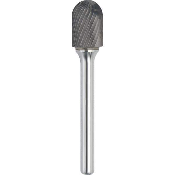 Made in USA - 3/4" Cut Diam, 1/4" Shank Diam, Cylinder with Radius Head Single Cut Burr - Carbide, 3/4" LOC, 2-1/2" OAL - Eagle Tool & Supply